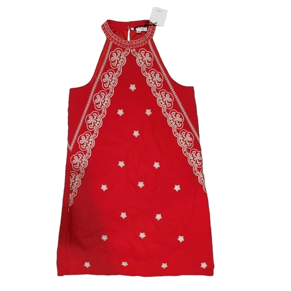 THML Dress Size XS Red Beige Embroidered Halter Style A-Line Lined